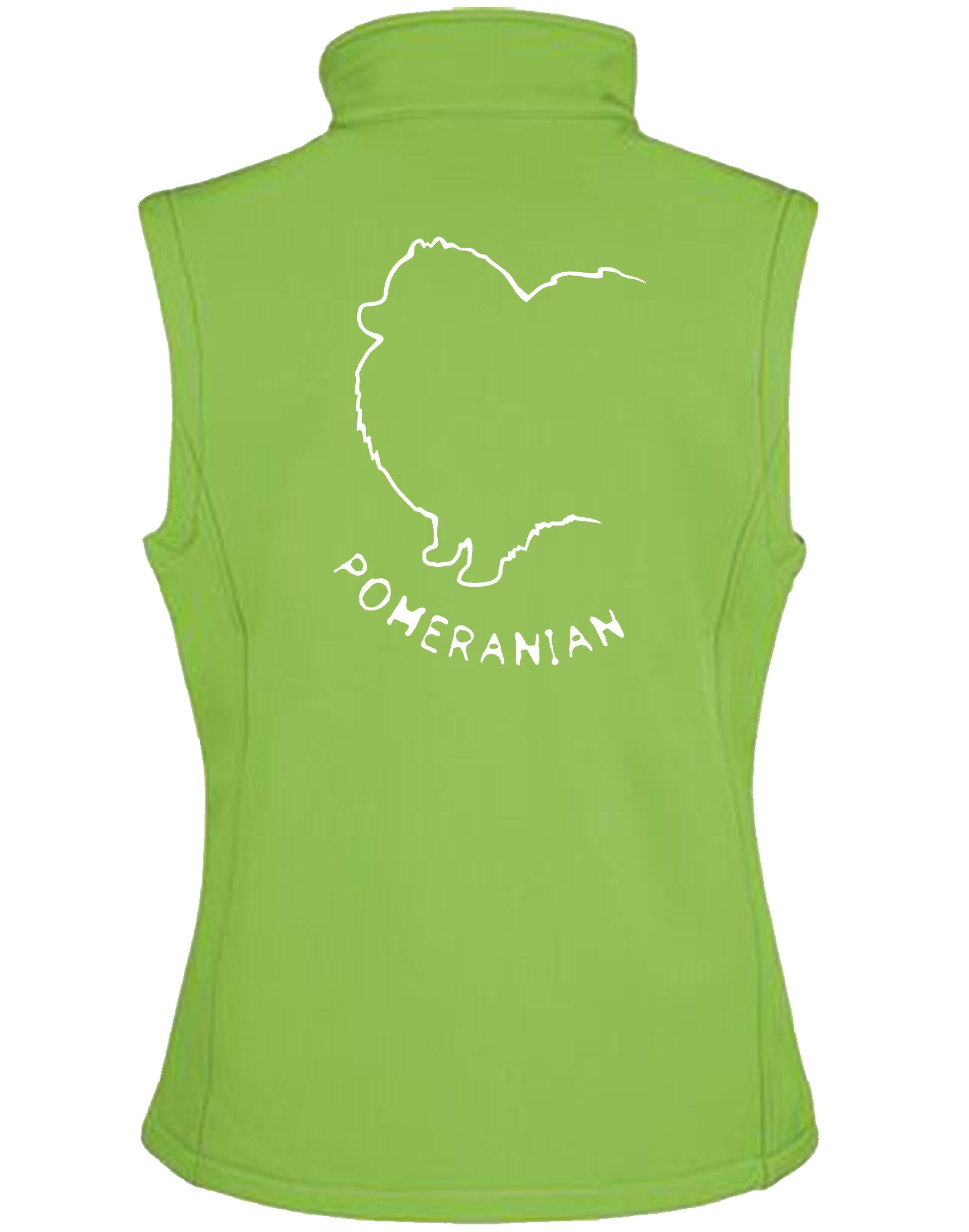 Pomeranian Unisex Softshell Gilet featuring an exclusive breed design, water-resistant fabric, and a fleece lining for warmth and style.