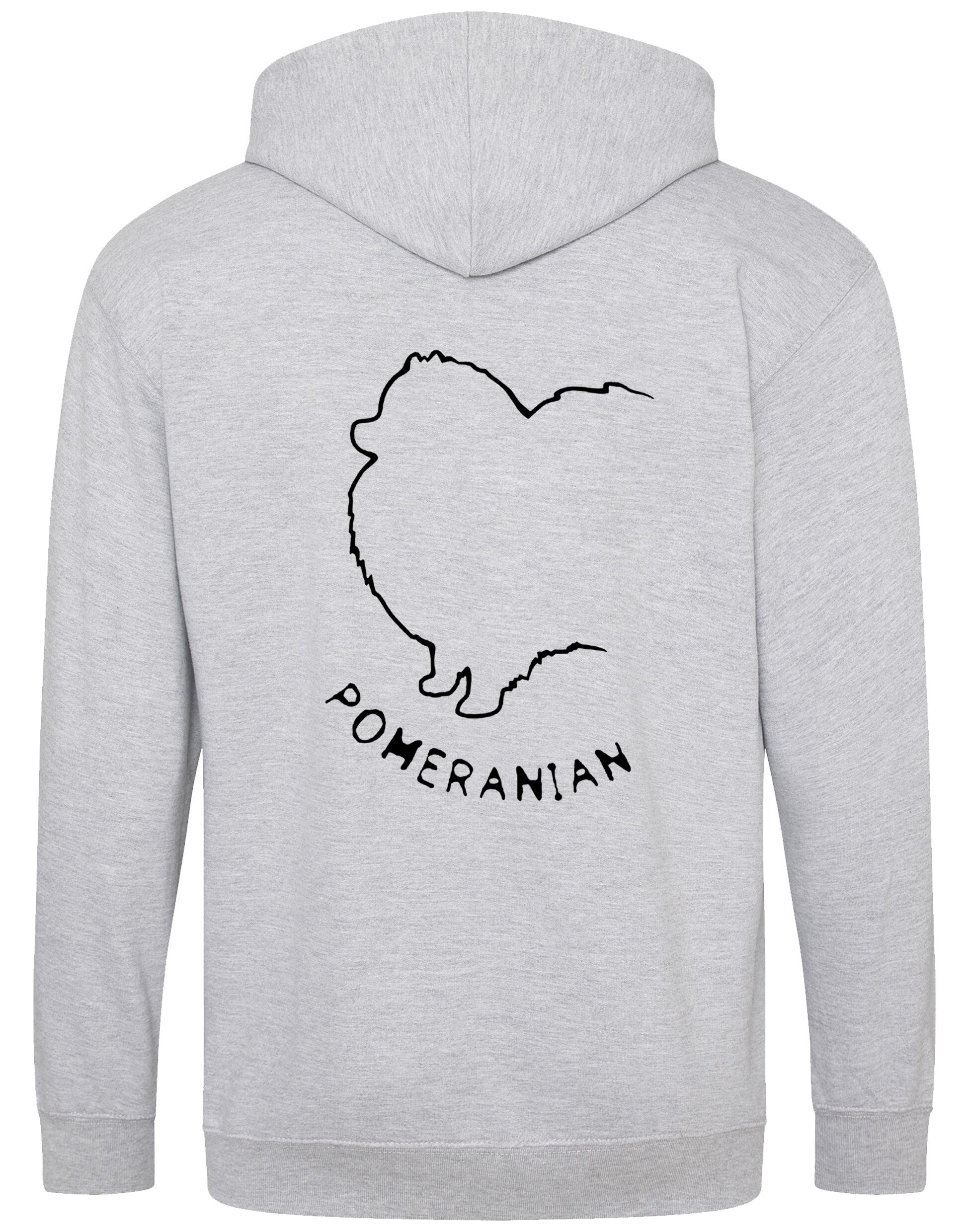 Pomeranian Zipped Hoodie featuring exclusive breed artwork, a soft fleece interior, and practical front pockets for warmth and functionality.