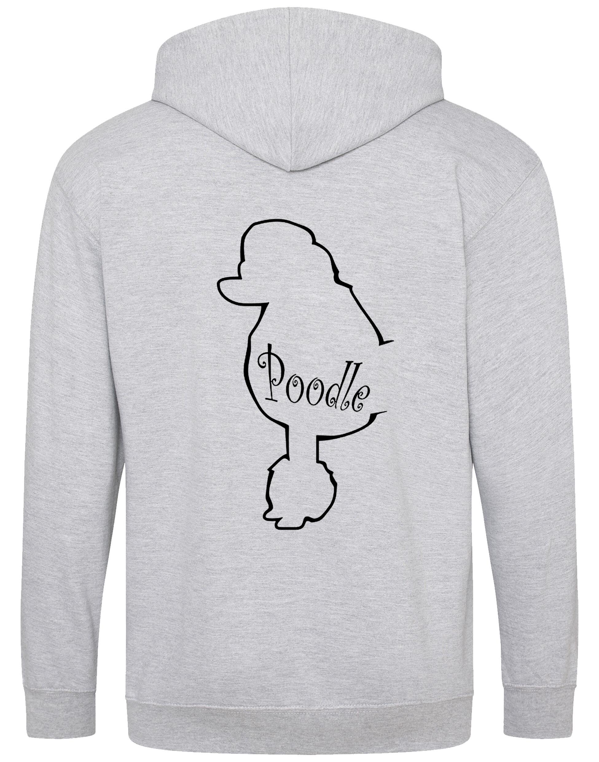 Poodle Zipped Hoodie featuring exclusive breed artwork, full-zip closure, and soft fleece interior for stylish comfort.