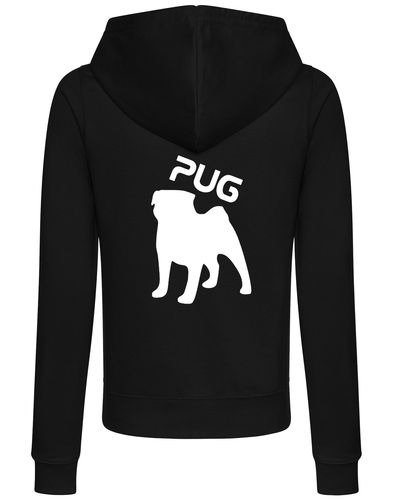 Women's Pug (Silhouette) Zipped Hoodie featuring exclusive silhouette artwork, crafted from premium breathable fabric with a cozy hood and practical front pockets for versatile, stylish outdoor wear.