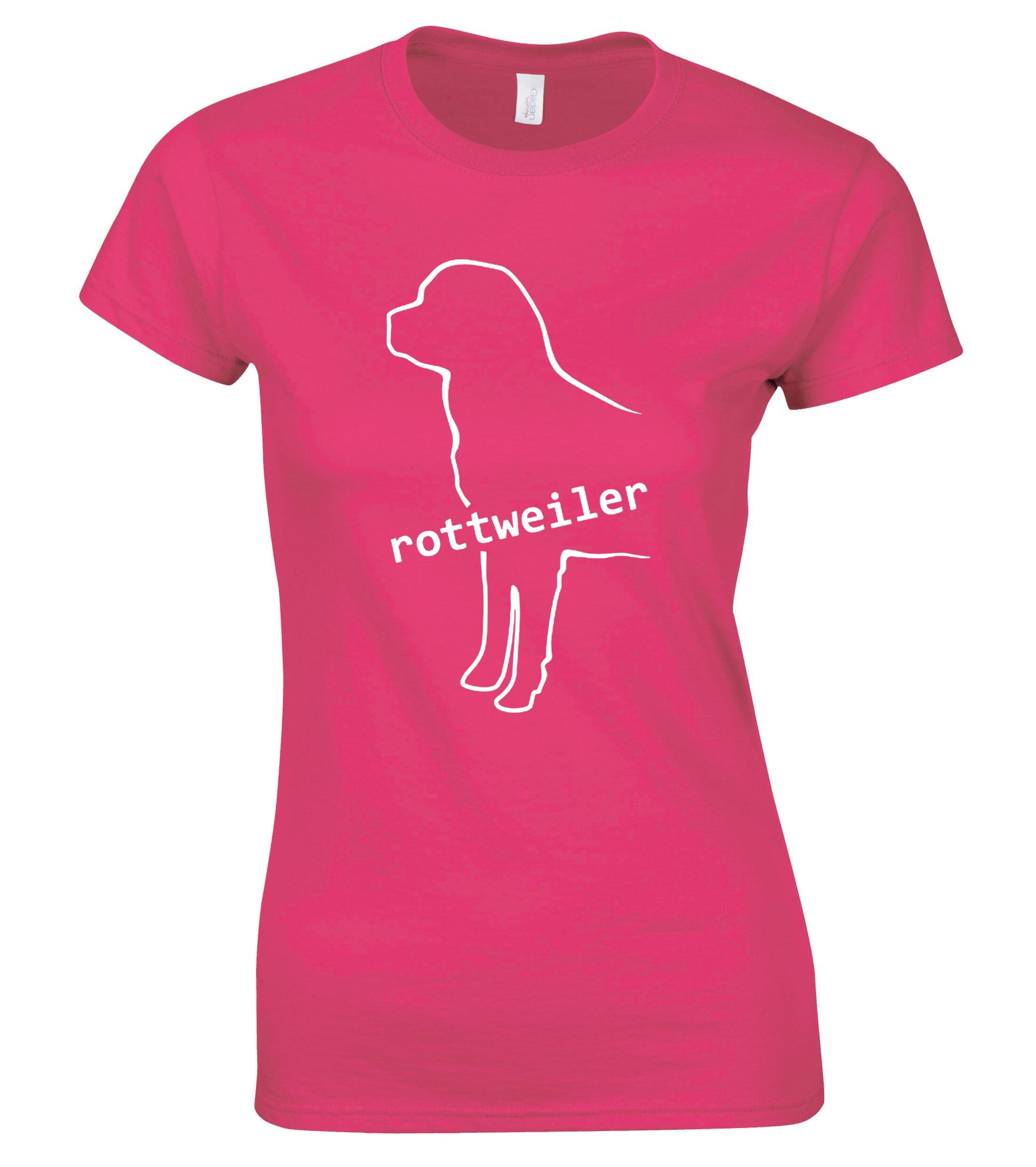 Rottweiler Female Roundneck T-shirt featuring exclusive breed artwork, soft breathable cotton fabric, flattering feminine fit, and classic round neckline for comfort and style.