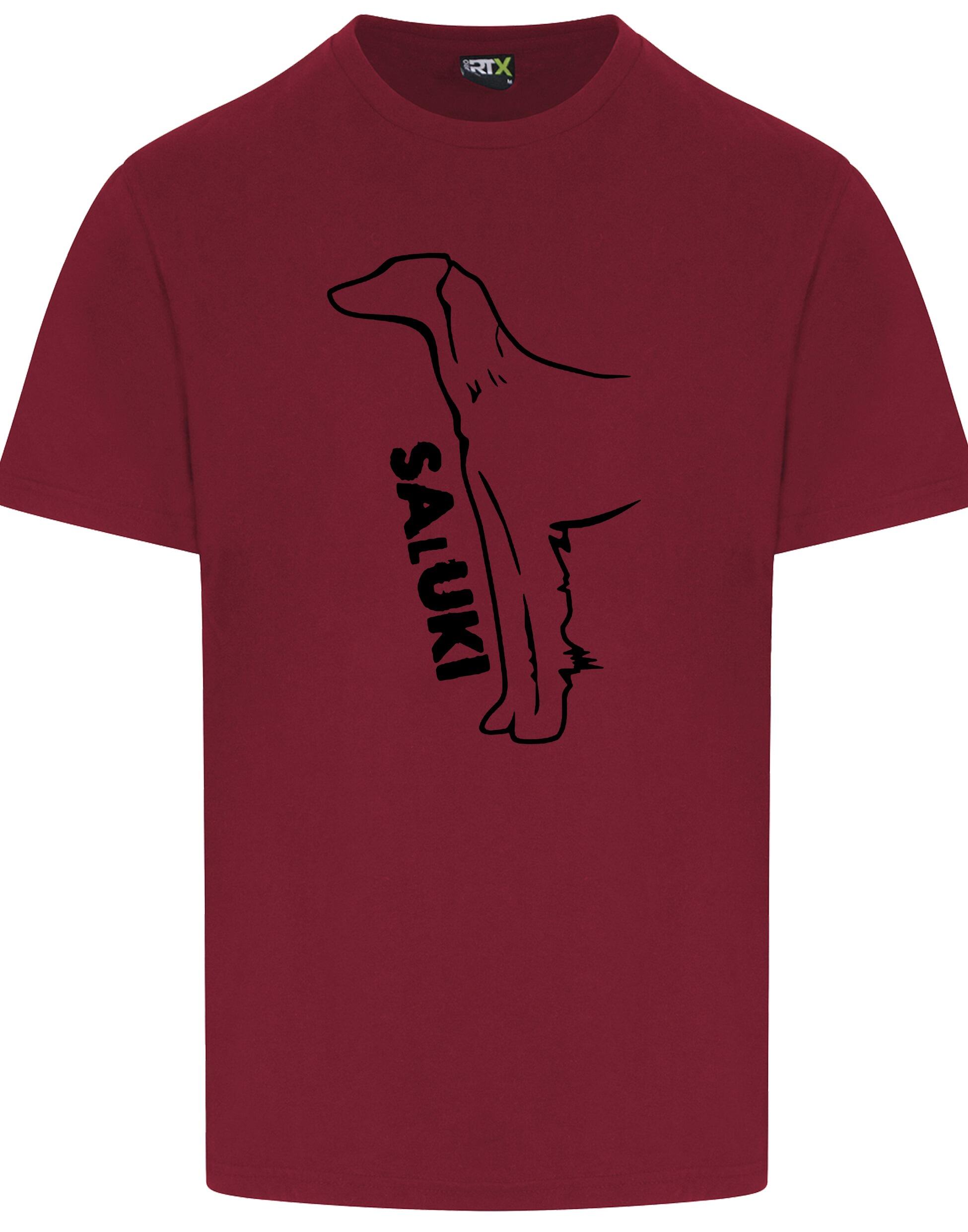 Saluki Unisex Roundneck T-shirt featuring exclusive breed artwork, soft breathable cotton fabric, relaxed unisex fit, and classic round neckline for comfort, versatility, and breed pride.