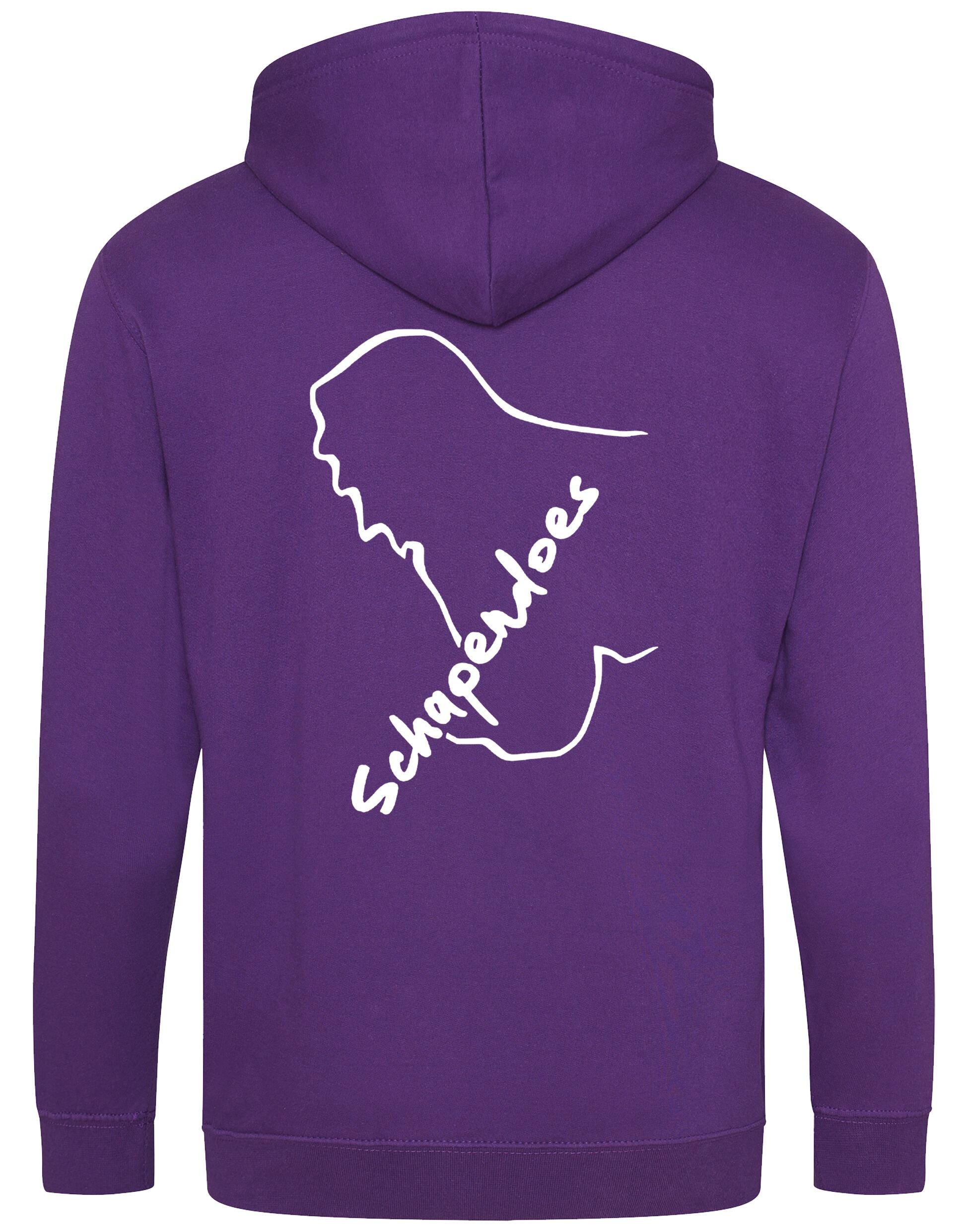 Schapendoes Zipped Hoodie featuring exclusive breed artwork, soft brushed fleece lining, double-fabric hood, front pockets, full-zip closure, and personalization options for stylish comfort and breed pride.
