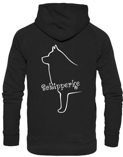 Pullover hoodie featuring exclusive Schipperke design with customizable options, heavy-blend fabric, and cozy brushed fleece interior.