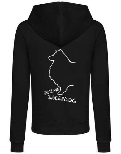Women's Zipped Hoodie featuring exclusive Shetland Sheepdog graphic design.