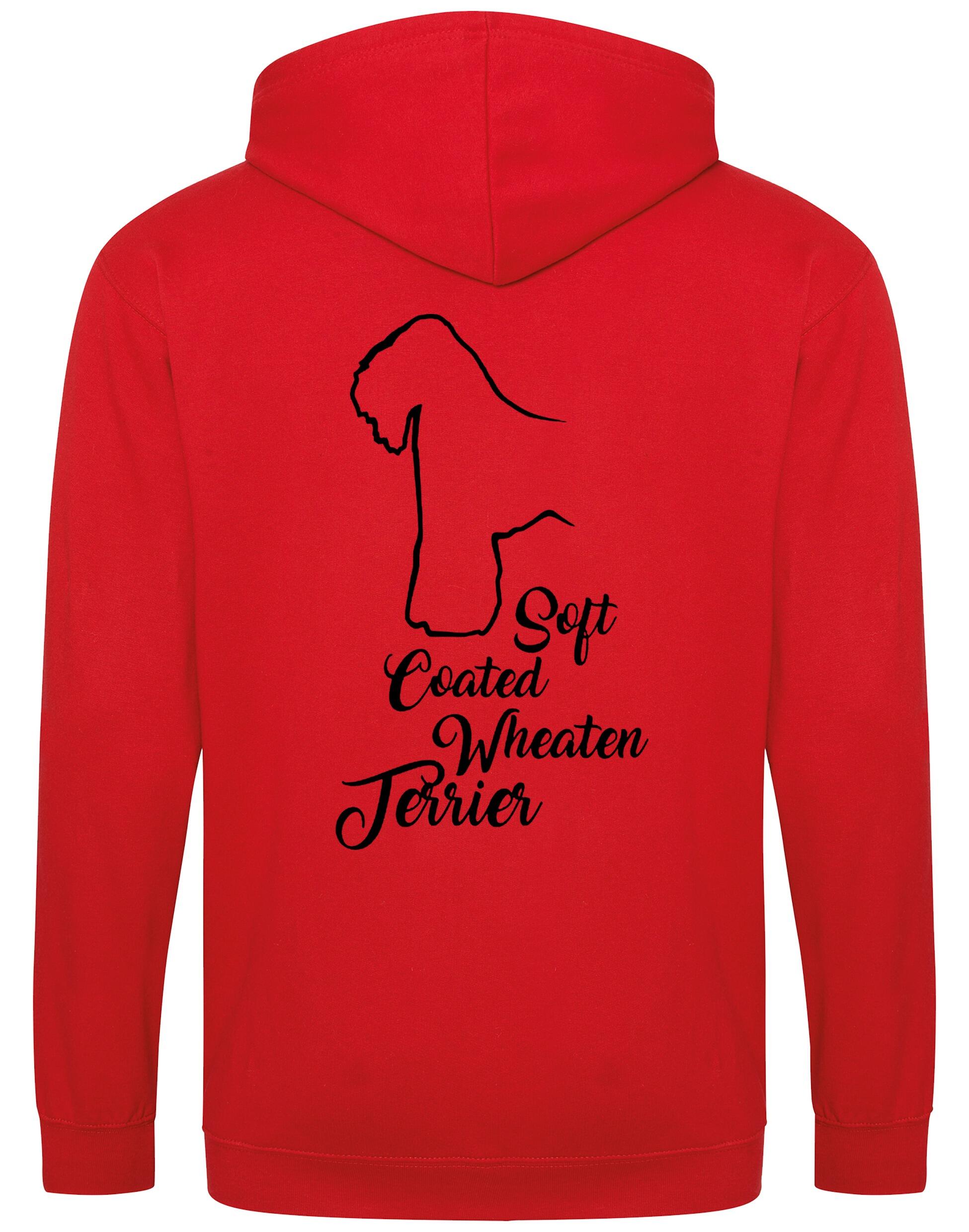 Soft Coated Wheaten Terrier zipped hoodie with breed artwork on the back and paw prints on the front, fleece-lined for warmth