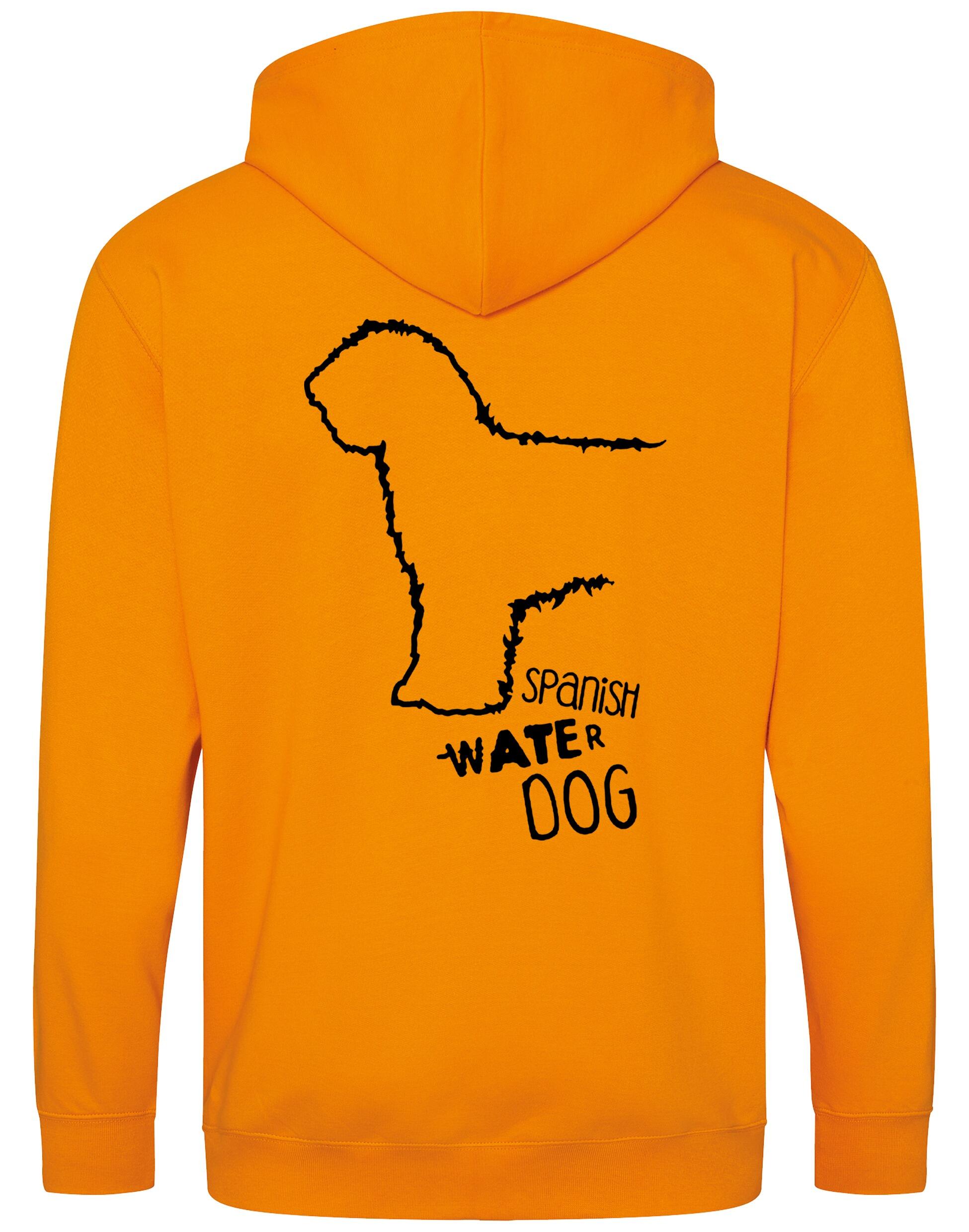 Unisex zipped hoodie featuring exclusive Spanish Water Dog artwork on the back and paw prints on the front. Made from soft fleece-lined fabric with a double-layered hood, full-zip front, and roomy pockets—ideal for breed enthusiasts and everyday wear.