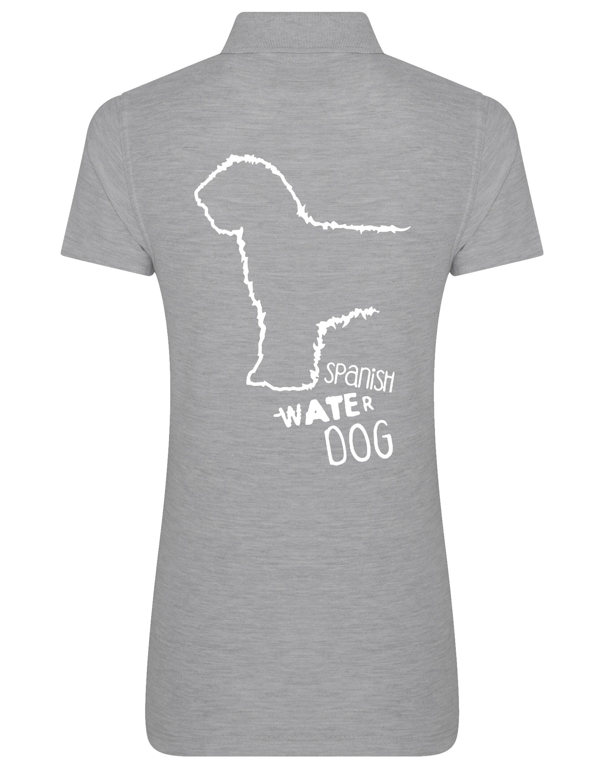Women’s Cotton Polo featuring a detailed Spanish Water Dog design printed on the back. Lightweight and breathable with a tailored feminine fit, ideal for casual outings, dog shows, and breed enthusiasts.