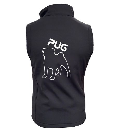 Pug (Outline) Dog Breed Design Softshell Gilet Full Zipped Women's & Men's Styles