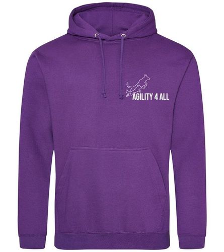 Agility 4 All - Official Clothing - Purple Hoodie (Front with white Printed logo)