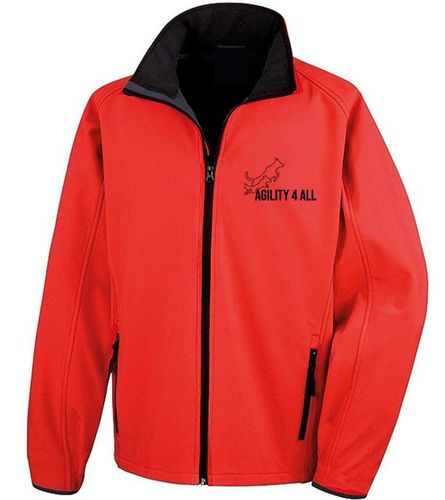 Agility 4 All Official Clothing - Red/Black Male Softshell Jacket Front Image - Black Printed Logo
