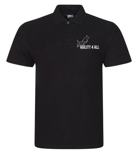 Agility 4 All Official Clothing - Black Unisex Polo - White Printed Logo