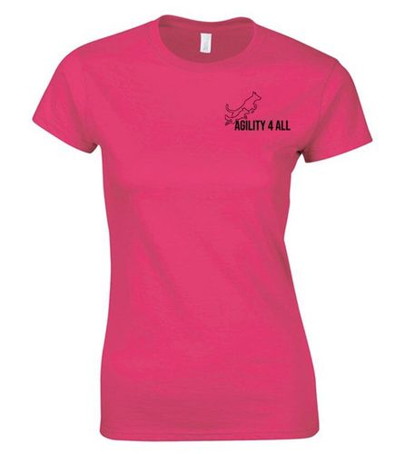 Agility 4 All Official Clothing - Hot Pink Female T-Shirt - Black Printed Logo