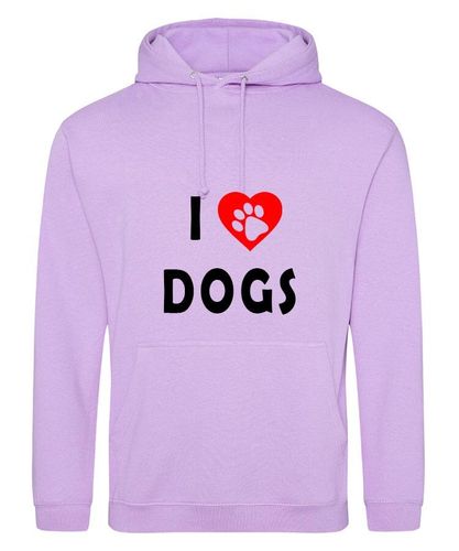 I Heart Dogs Design on a Lavender Pullover Hoodie Black Print