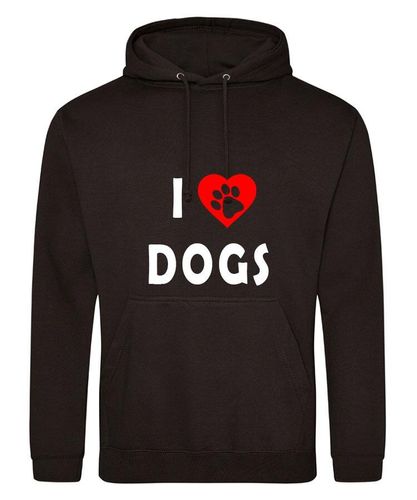 I Heart Dogs Design on a Black Pullover Hoodie White Print