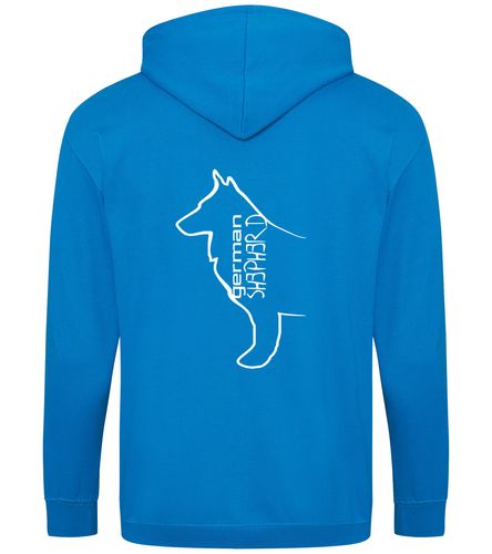 Unisex German Shepherd Zipped Hoodie Sapphire Blue (White)
