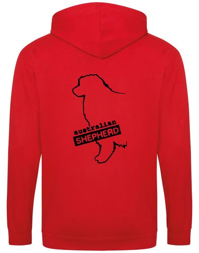 Unisex Australian Shepherd Zipped Hoodie Red (Black)