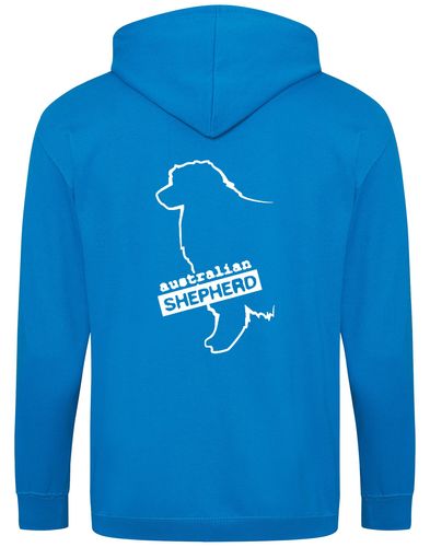 Unisex Australian Shepherd Zipped Hoodie Sapphire Blue (White)