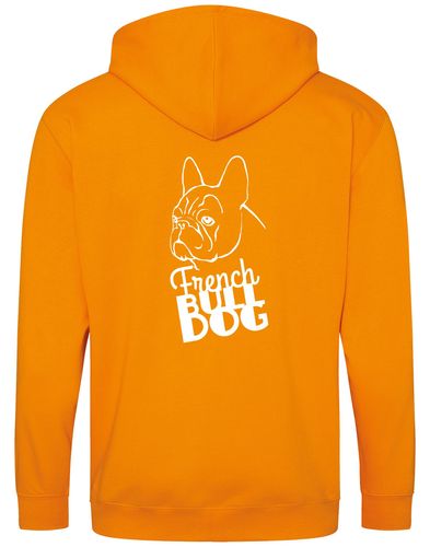 Unisex French Bulldog (Head) Zipped Hoodie Orange Crush (White)