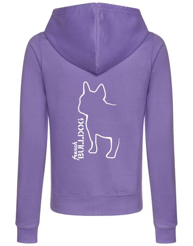 Female French Bulldog (Outline) Zipped Hoodie Lavender (White)