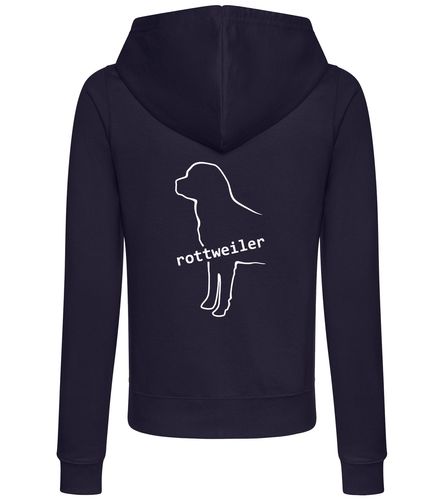 Female Rottweiler Zipped Hoodie French Navy (White)