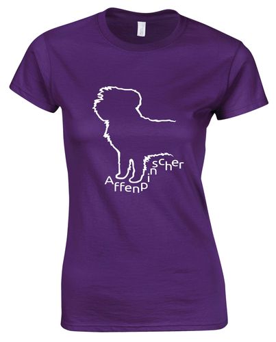 Female Affenpinscher Roundneck T-Shirt Purple (White)