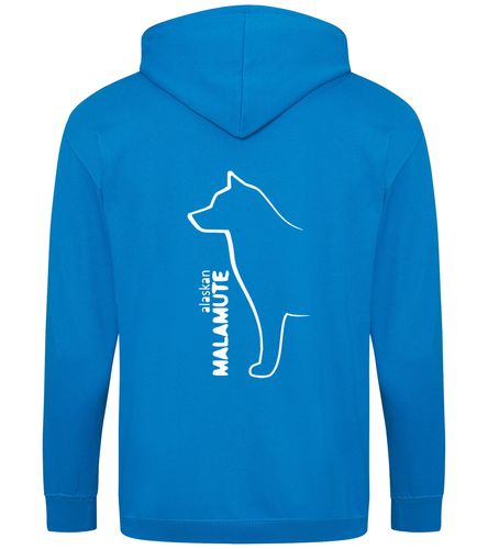 Unisex Alaskan Malamute Zipped Hoodie Sapphire Blue (White)