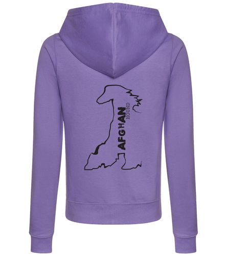 Female Afghan Hound Zipped Hoodie Lavender (Black)