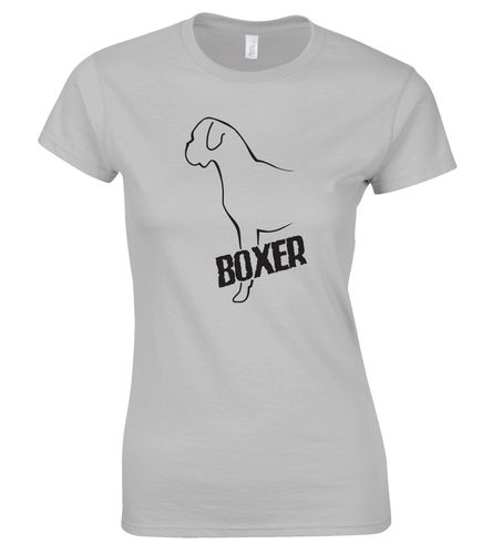 Female Boxer Ear Drop Roundneck T-Shirt Sports Grey (Black)