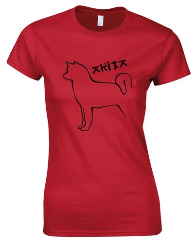 Female Akita Roundneck T-Shirt Red (Black)