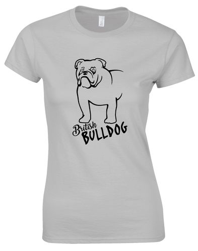 Female British Bulldog Roundneck T-Shirt Sports Grey (Black)