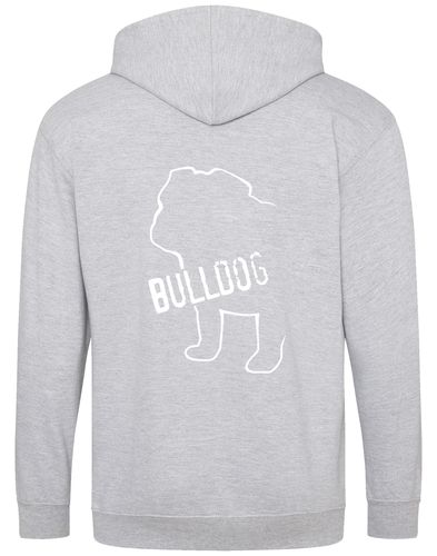 Unisex Bulldog (Body Design) Zipped Hoodie Heather Grey (White)