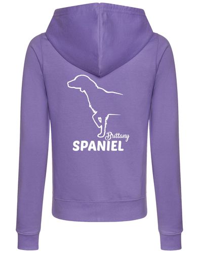Female Brittany Spaniel Zipped Hoodie Lavender (White)