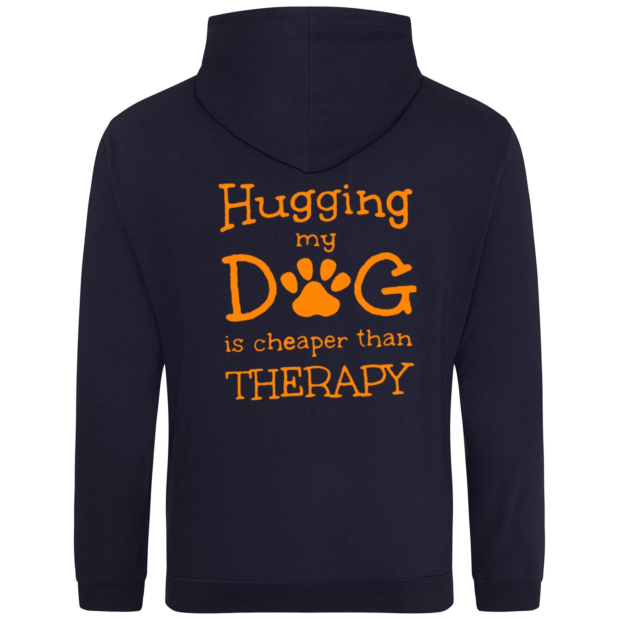 French Navy Pullover Hoodies with "Hugging My Dog Is Cheaper" Orange Print - Agility Lifestyle Collection