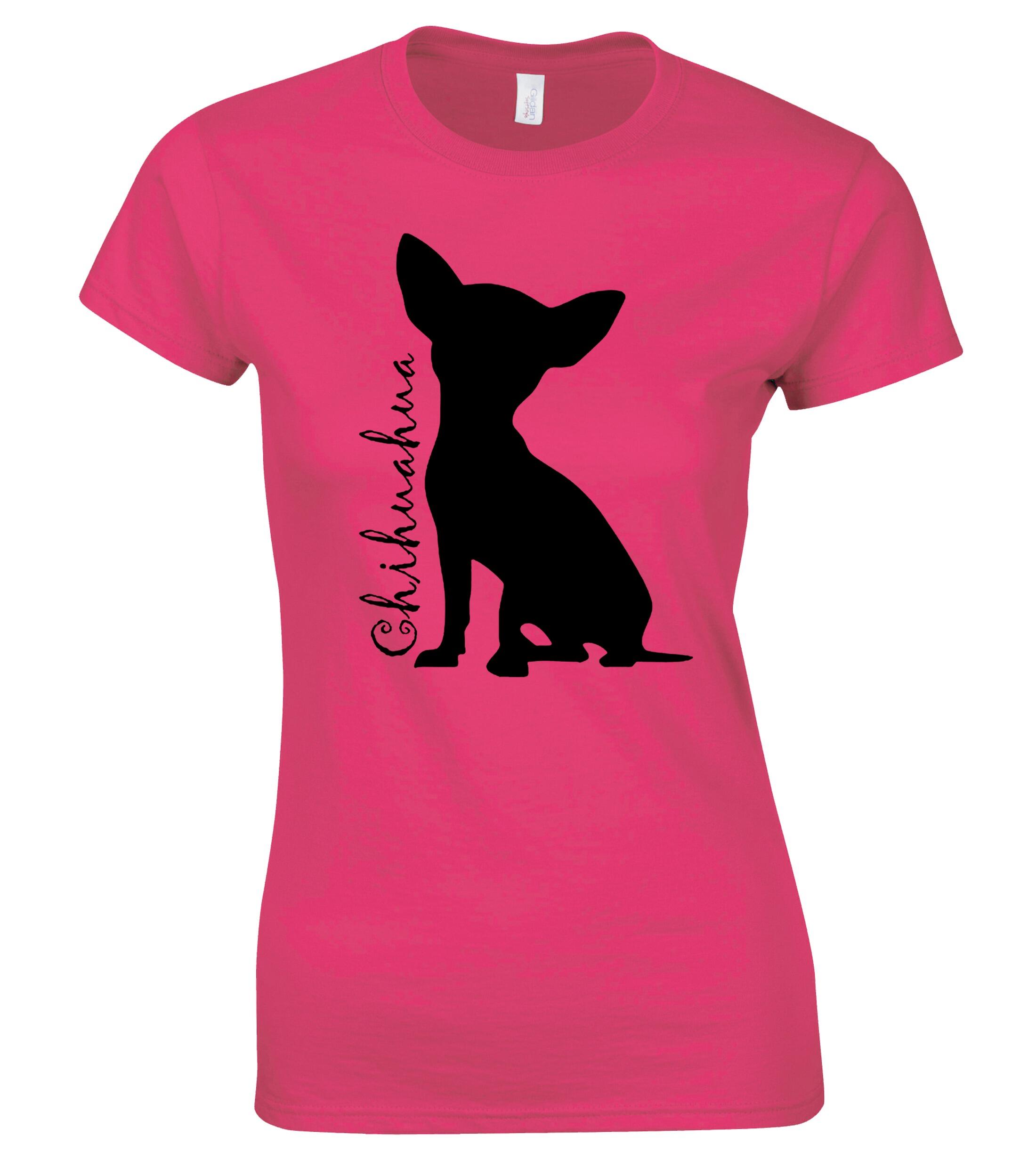 Female Roundneck T-shirt with Chihuahua Silhouette Design – Stylish and Comfortable for Chihuahua Lovers
