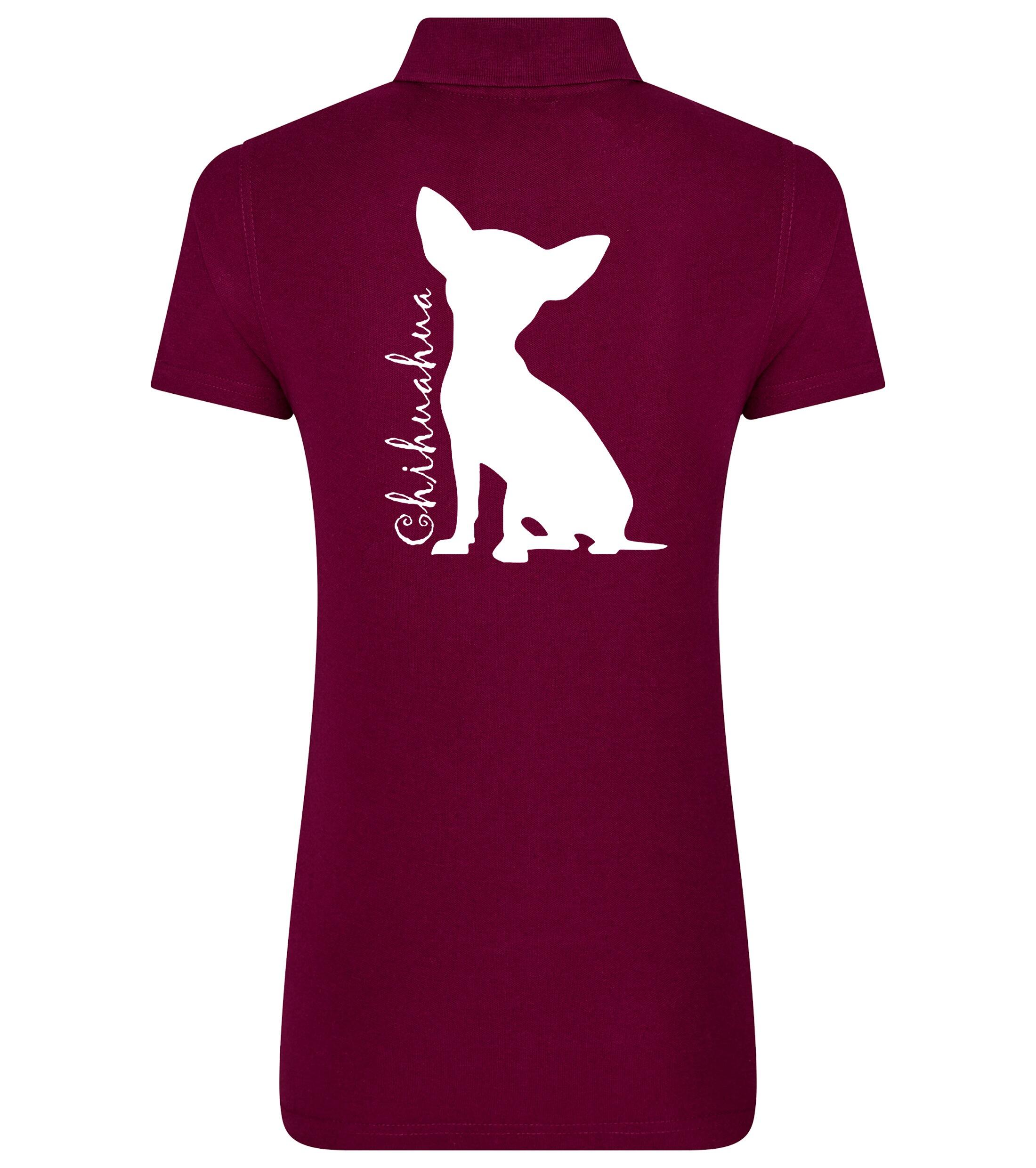 Women’s Cotton Polo with Chihuahua Silhouette Design – Essential Style for Chihuahua Lovers