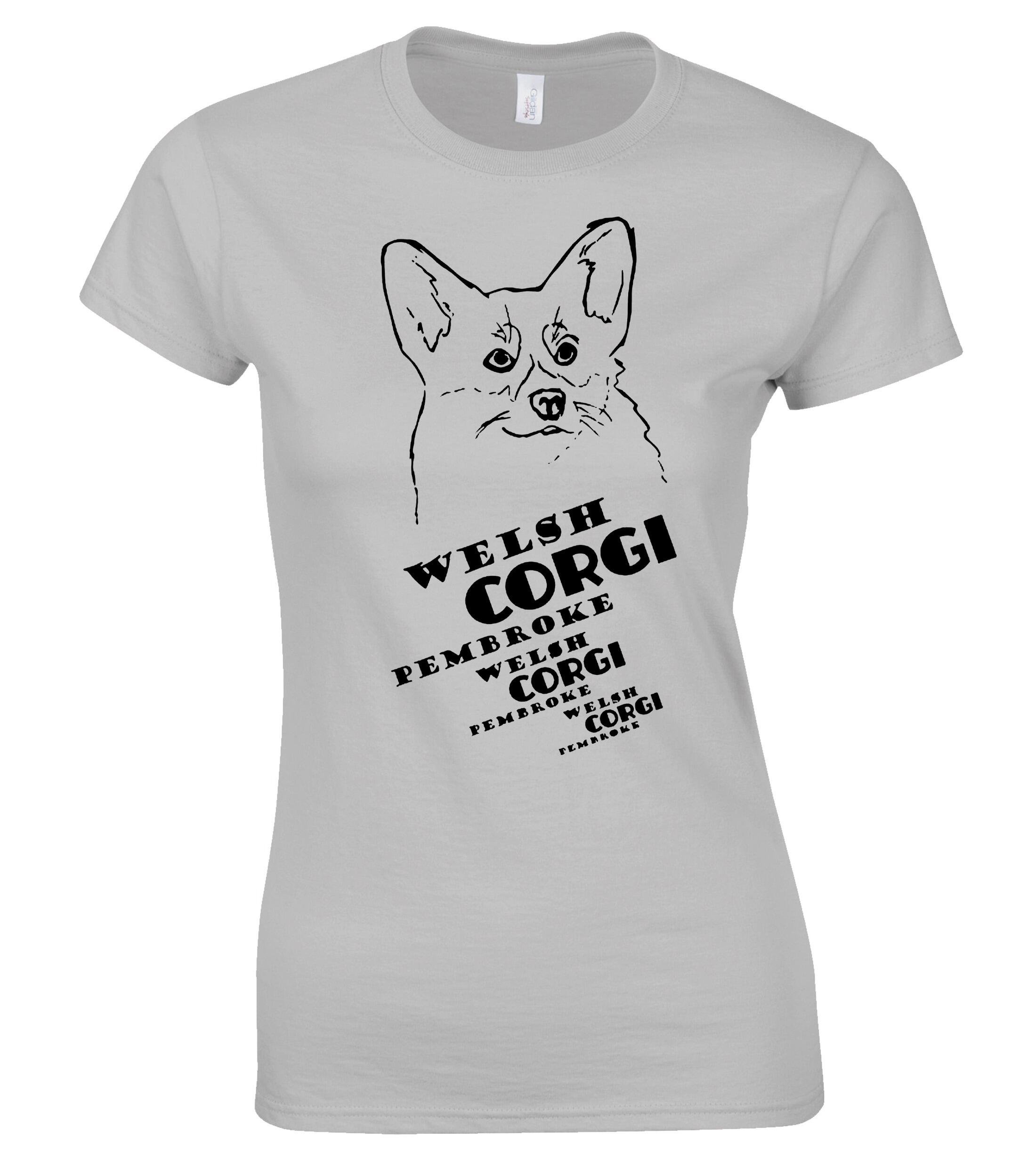 Female Roundneck T-shirt with Corgi Pembroke (Face) Dog Breed Design – An Essential for Corgi Enthusiasts