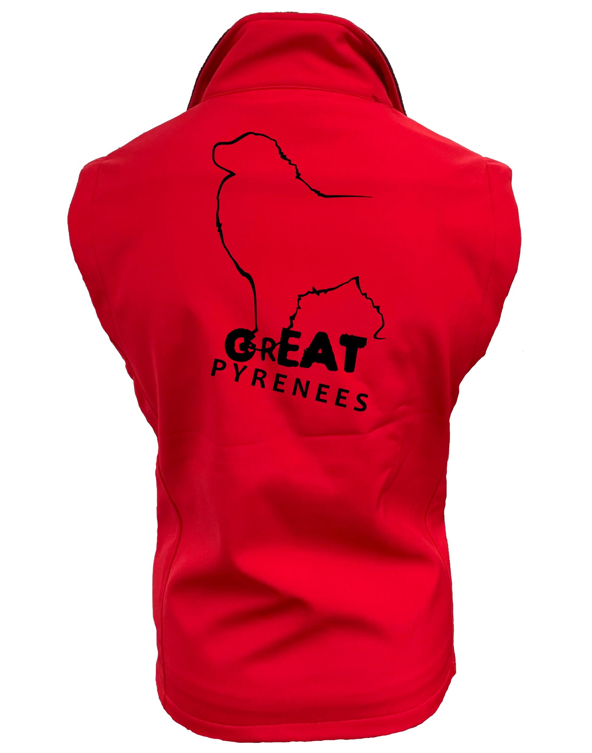 Unisex Softshell Gilet with water-resistant fabric, fleece-lined interior, and exclusive Great Pyrenees design, perfect for layering during outdoor activities and showcasing breed pride.