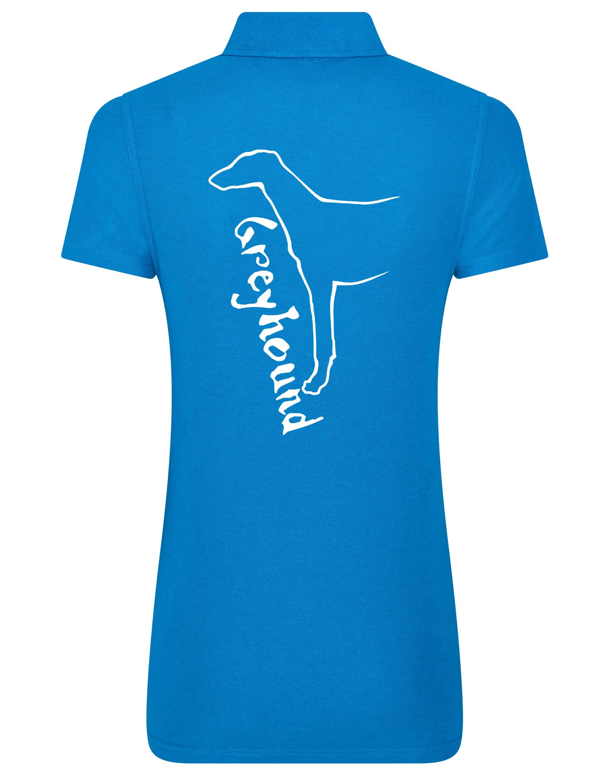 Women’s cotton polo with exclusive Greyhound design, featuring breathable fabric, feminine fit, and stylish elegance for dog lovers.