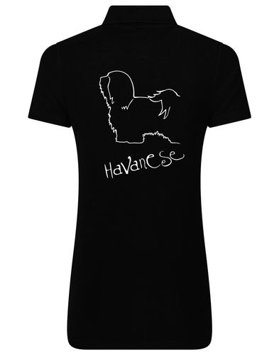 Women's cotton polo featuring a detailed Havanese graphic – stylish and comfortable apparel for Havanese lovers.