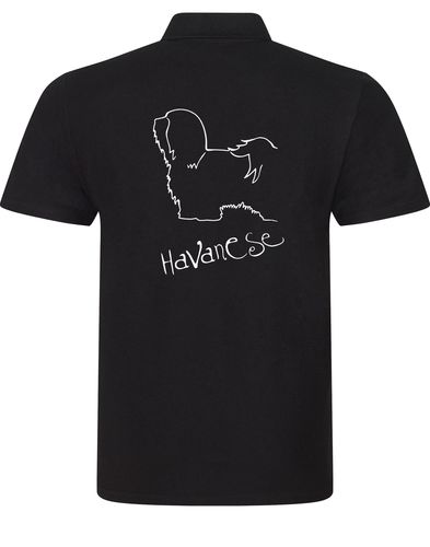 Unisex cotton polo featuring a detailed Havanese graphic – comfortable and stylish apparel for Havanese lovers.