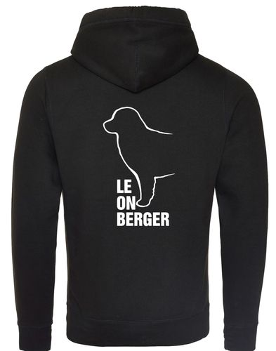 Leonberger crossneck pullover hoodie featuring exclusive breed artwork and practical kangaroo pocket.