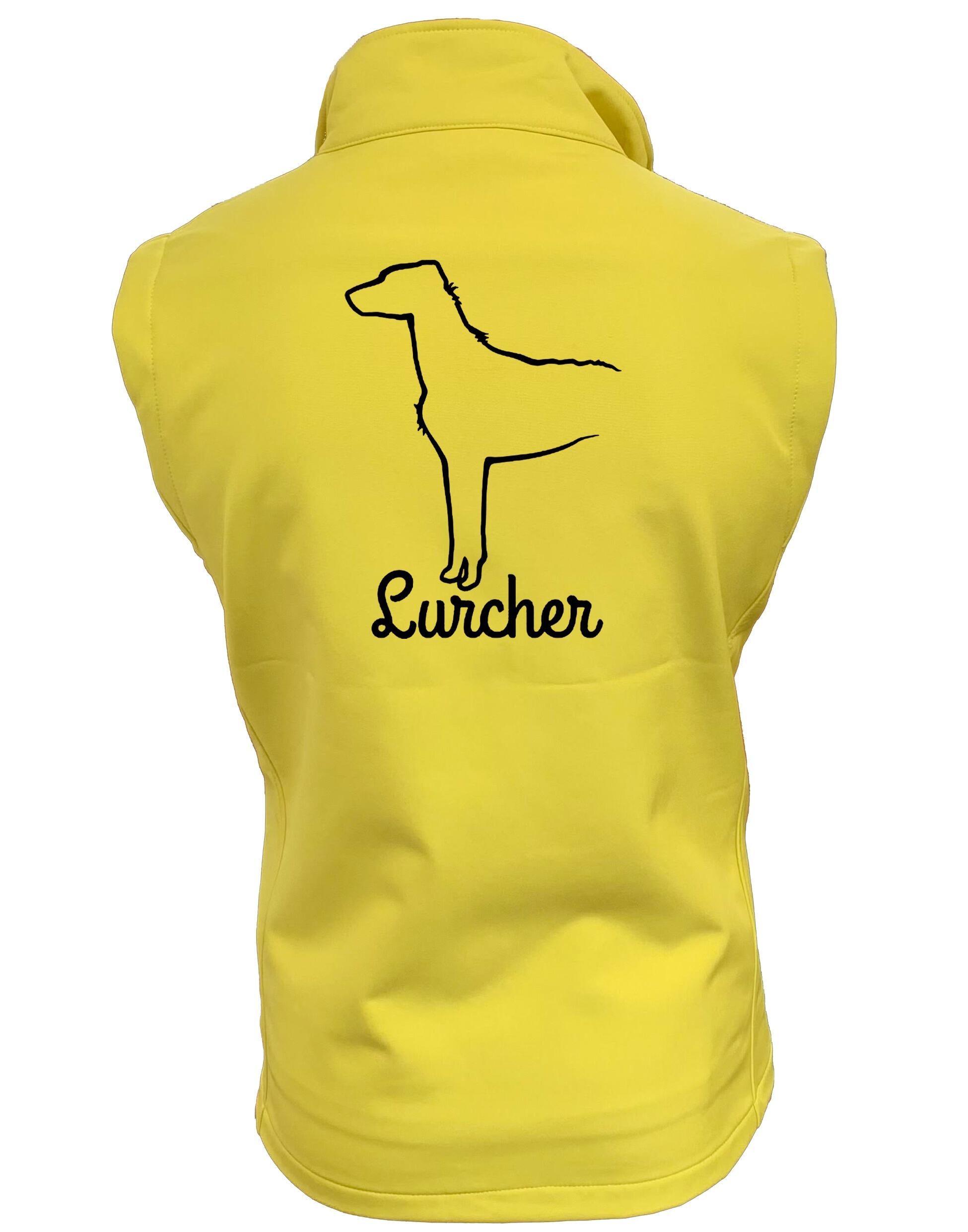 Lurcher Unisex Softshell Gilet featuring exclusive breed design and water-resistant fabric.