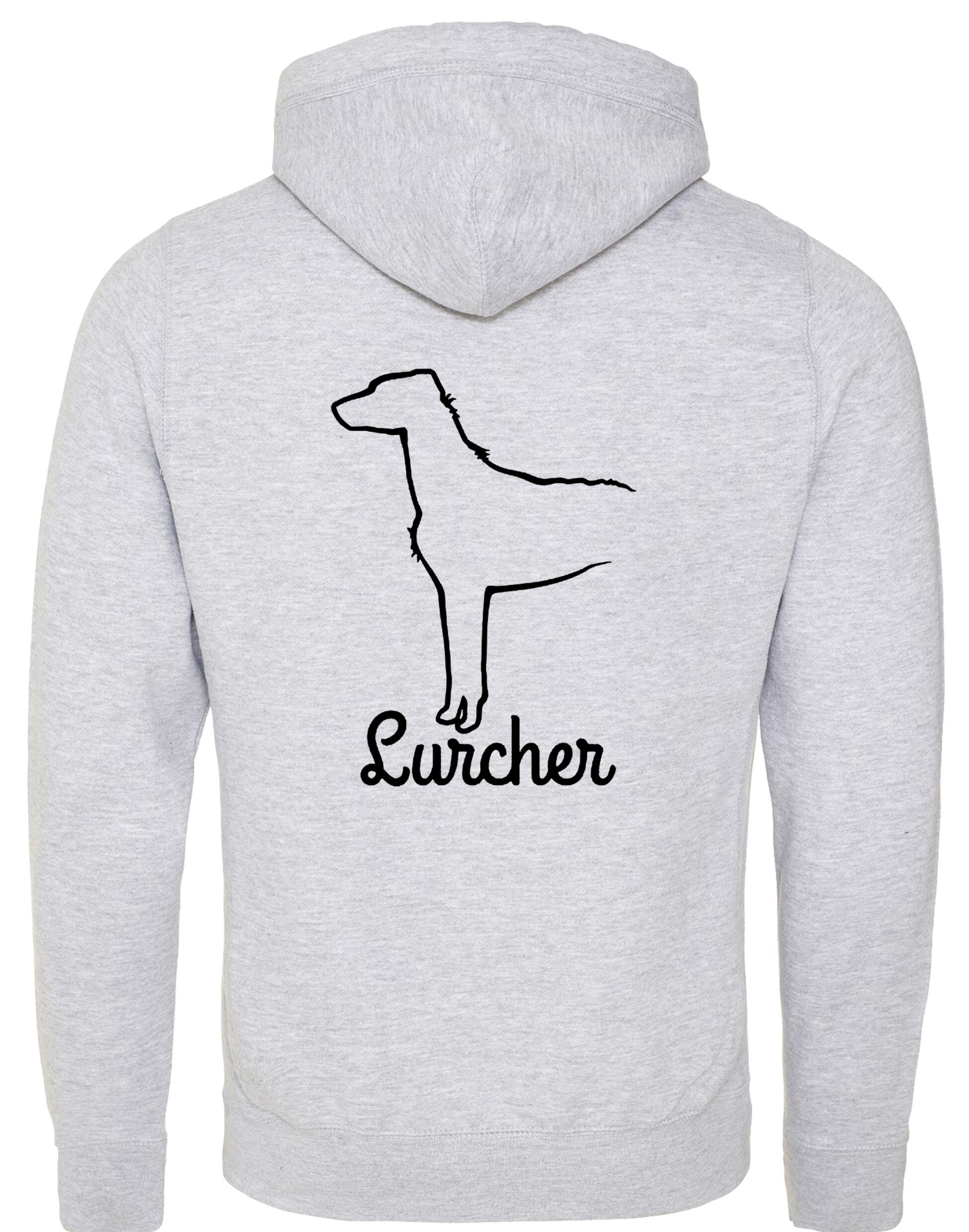 Lurcher Crossneck Pullover Hoodie featuring exclusive breed artwork and cosy fleece lining.