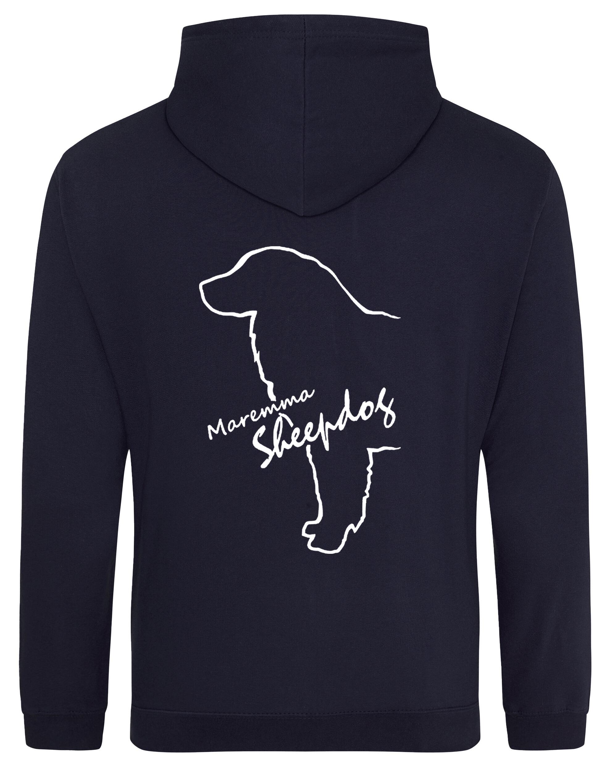 Maremma Sheepdog pullover hoodie featuring exclusive breed artwork, a fleece-lined interior, and personalisation options for dog lovers.