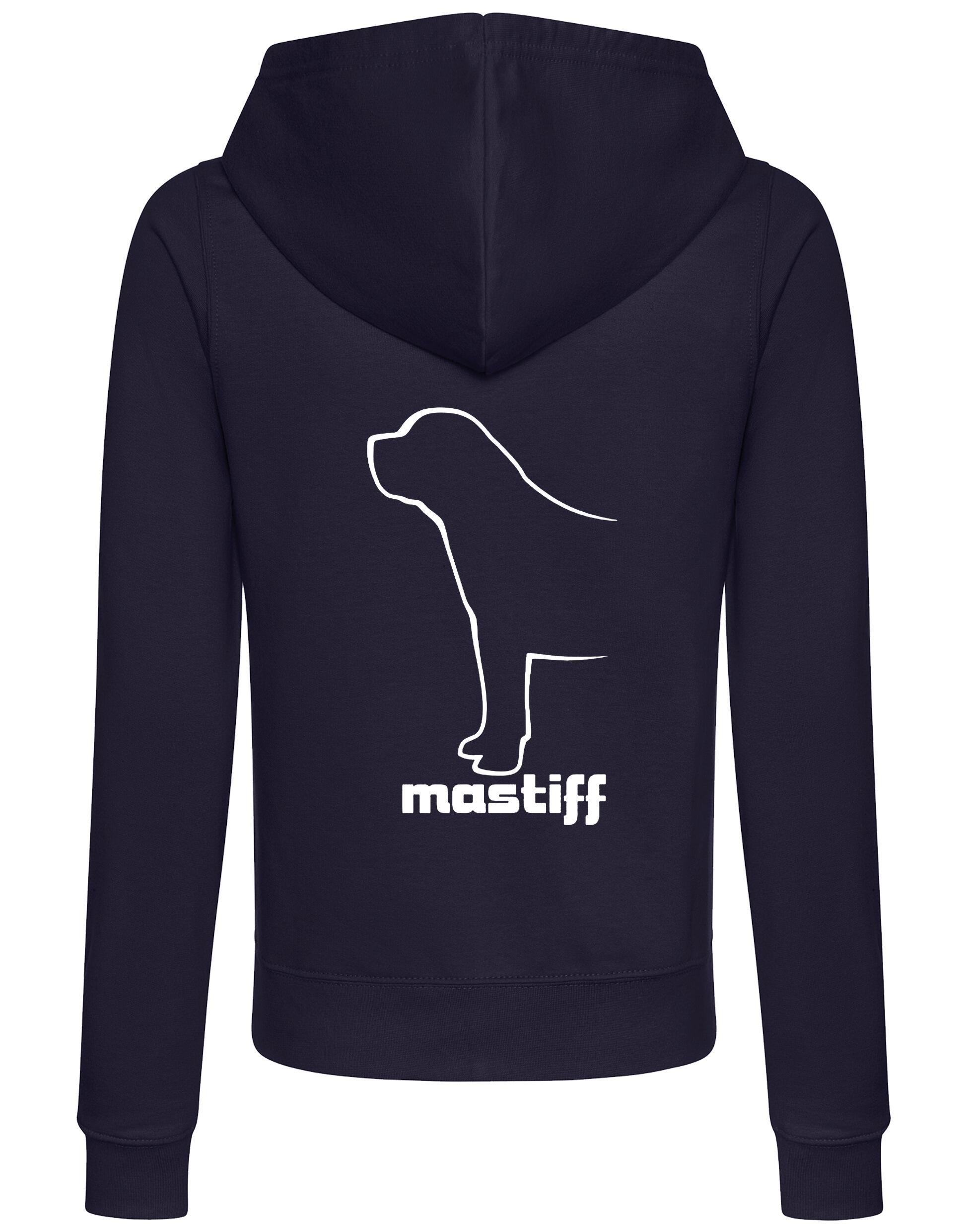 Mastiff Women's Zipped Hoodie with exclusive breed artwork, soft breathable fabric, and practical features for dog lovers.