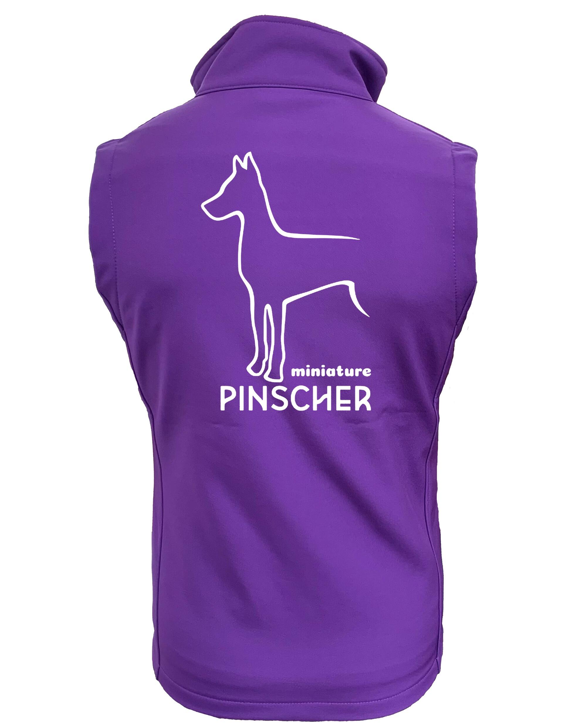 Miniature Pinscher Unisex Softshell Gilet with water-resistant fabric, fleece lining, and exclusive breed artwork for stylish outdoor comfort.