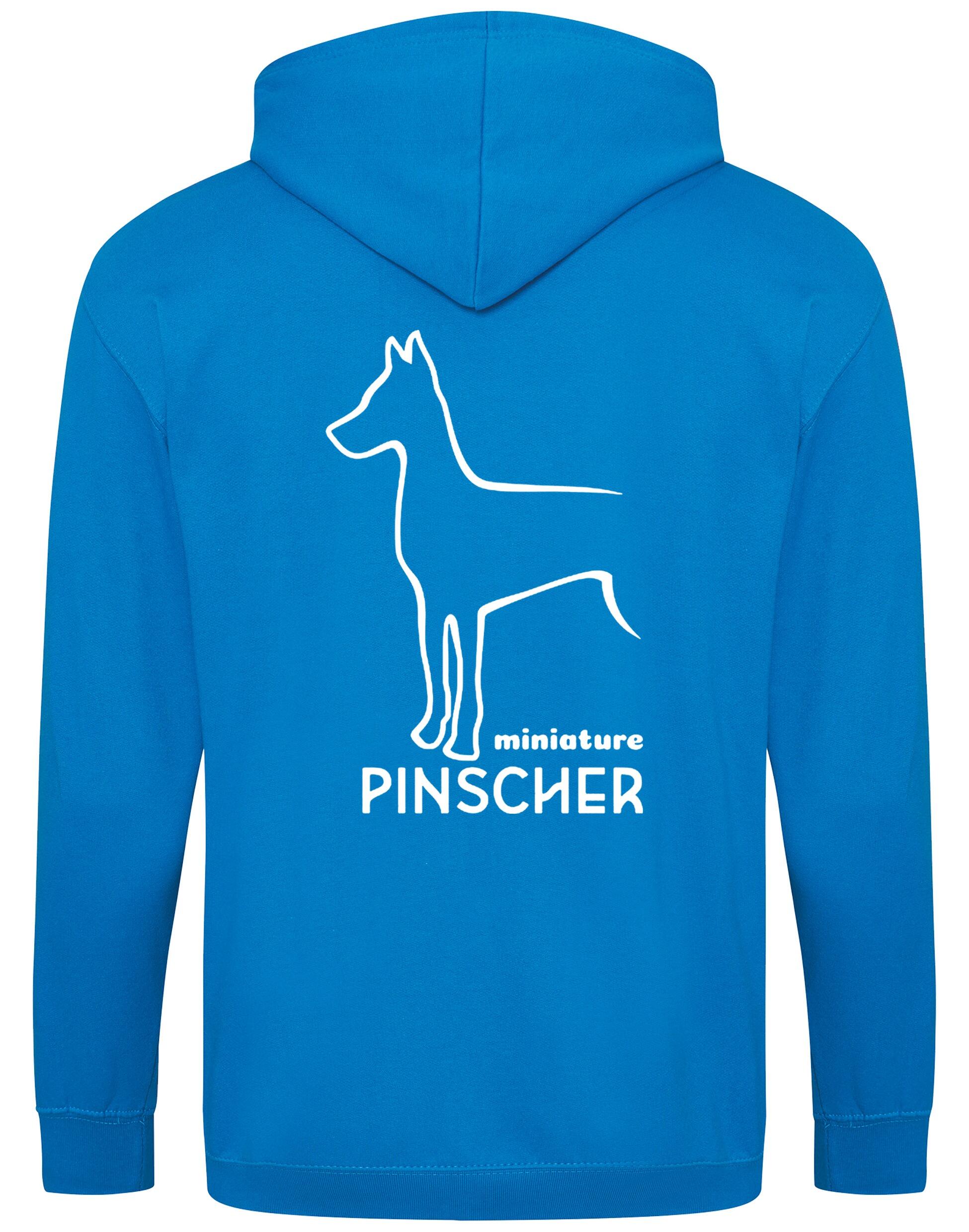 Miniature Pinscher Zipped Hoodie with exclusive breed design, soft fleece lining, and customisation options.