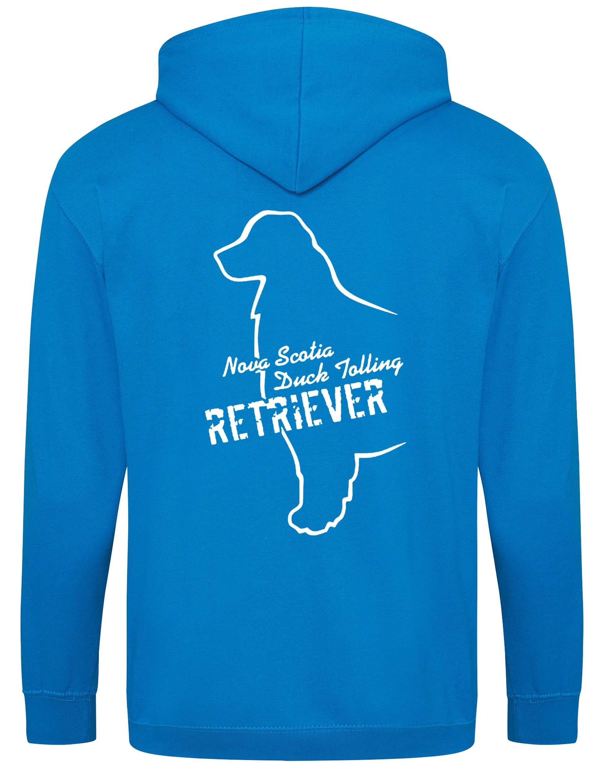 Soft and breathable Nova Scotia Duck Tolling Retriever zipped hoodie featuring a detailed breed design on the back. Includes a full-zip closure, cozy hood, and spacious front pockets for warmth and practicality. Perfect for breed enthusiasts, casual wear, and outdoor adventures.