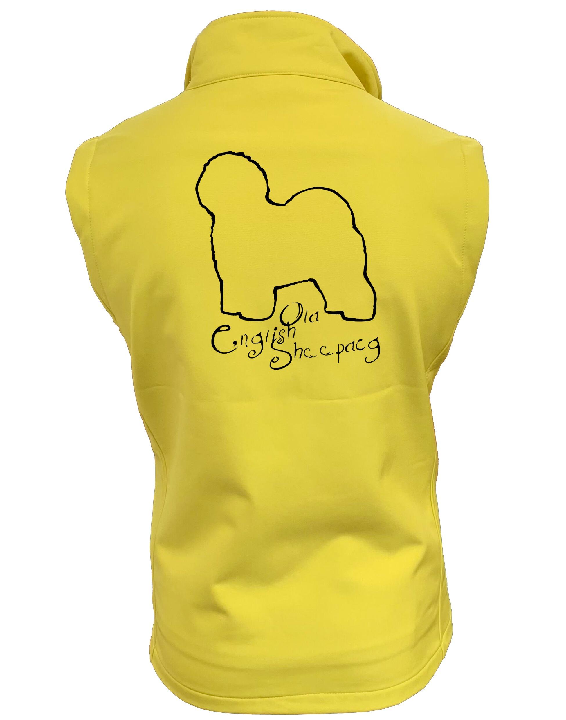 Old English Sheepdog Women’s Softshell Gilet – water-resistant, fleece-lined, and featuring exclusive breed artwork. Ideal for outdoor adventures, dog walking, and everyday wear.